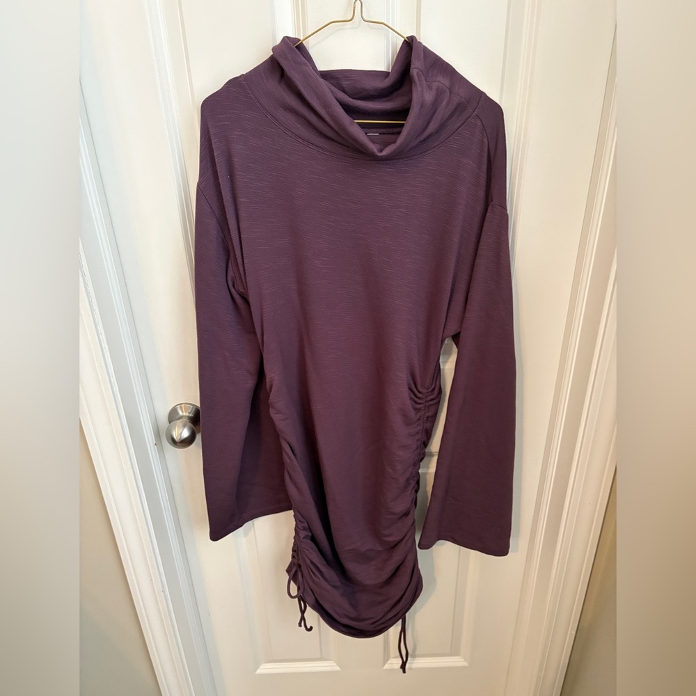 Daily Practice by Anthropologie Long-Sleeve Ruched Mini Plum Dress Women’s Med - Picture 3 of 8